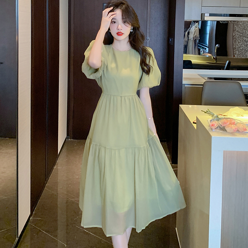 實拍夏季連衣裙子女夏裝2022年新款系帶歐根紗感收腰溫柔仙女裙
