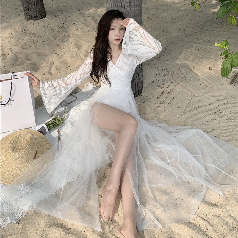 實拍 仙女海南三亞旅游拍照衣服泰國海邊度假沙灘長裙超仙夏