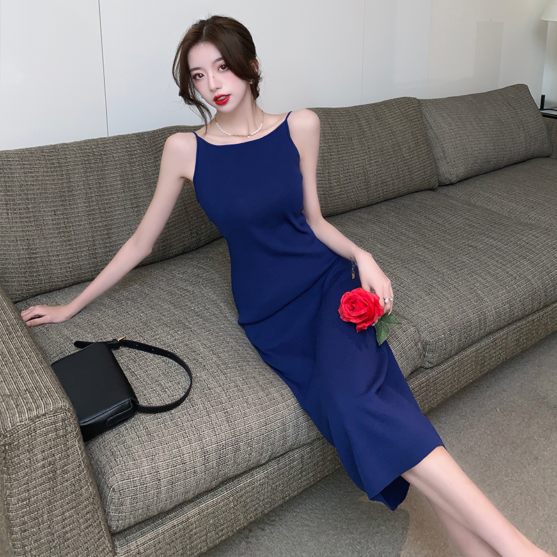 實拍法式吊帶連衣裙女夏款a字裙子露背沙灘背帶裙長裙高級感