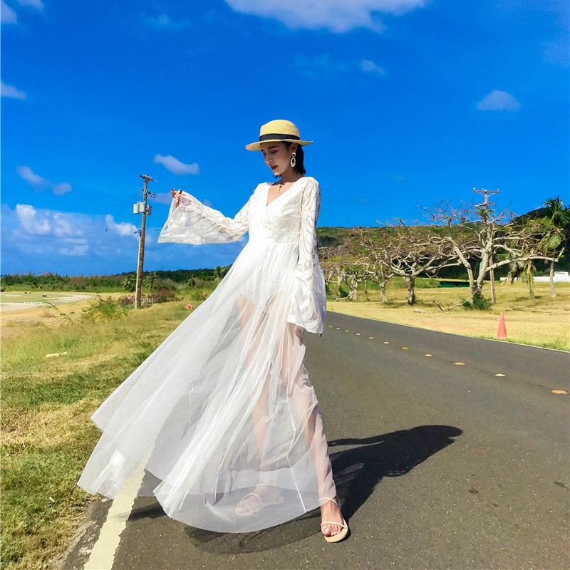 實拍 仙女海南三亞旅游拍照衣服泰國海邊度假沙灘長裙超仙夏