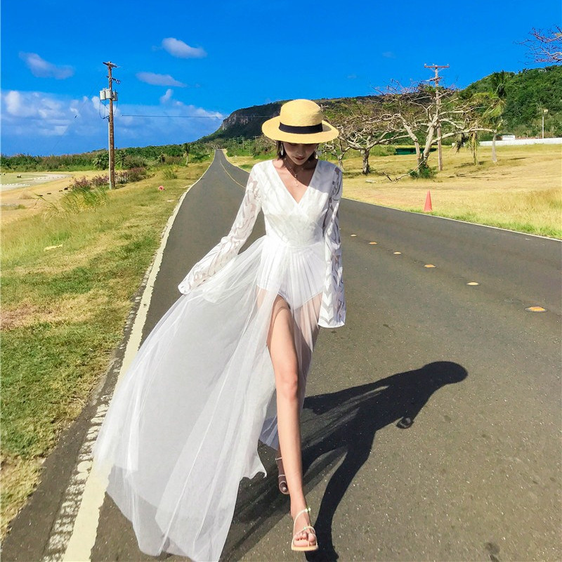 實拍 仙女海南三亞旅游拍照衣服泰國海邊度假沙灘長裙超仙夏