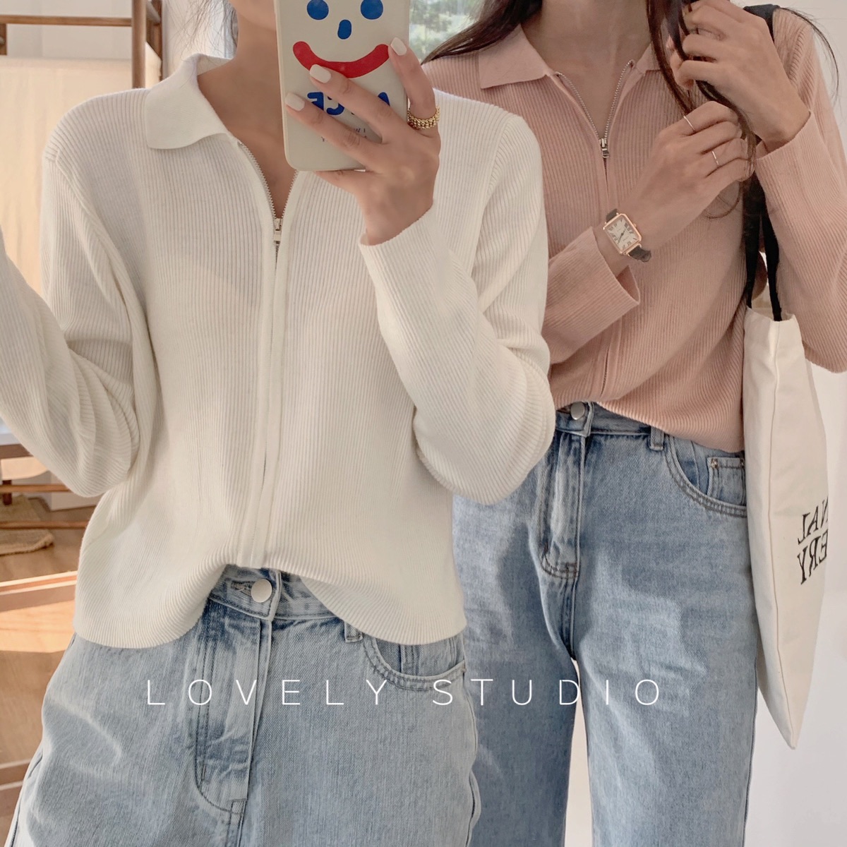 特价早春新款韩系上新简约纯色翻领拉链针织开衫#AY