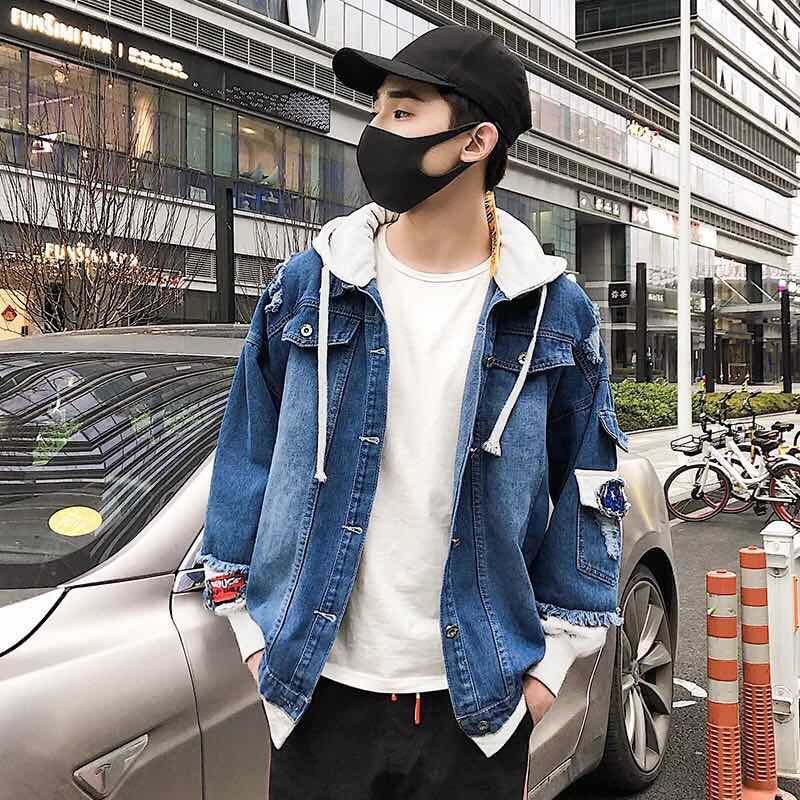 连帽牛仔外套男士韩版春秋装潮流帅气bf风情侣夹克宽松学生牛仔衣