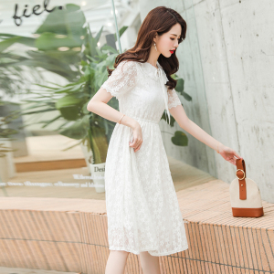 MY3576#女装小清新甜美仙女韩系chic花边蕾丝白色高腰长裙连衣裙