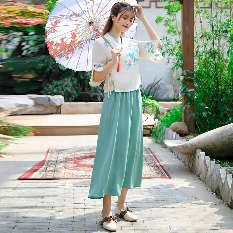 现代改良汉服女日常中国风茶服茶艺服装民族风民国风女装复古套装