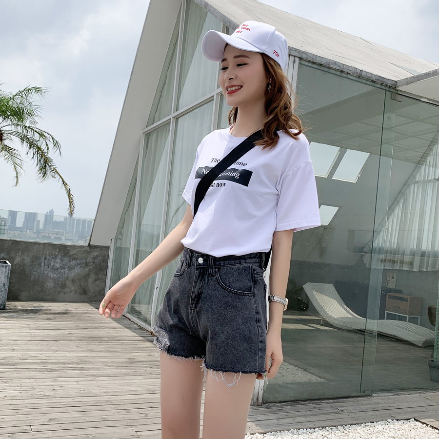 实拍牛仔短裤女夏季高腰外穿宽松阔腿显瘦a字超短热裤潮