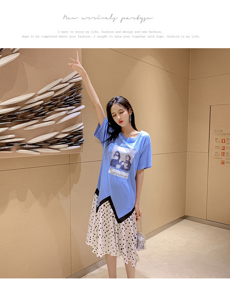 VK旗艦店 韓國風針織修身顯瘦拼接不規則短袖洋裝