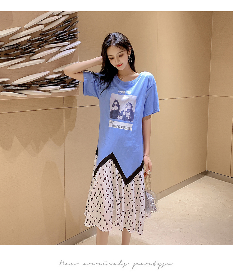 VK旗艦店 韓國風針織修身顯瘦拼接不規則短袖洋裝