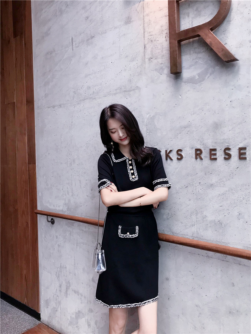 VK旗艦店 韓國小香風針織撞花邊套裝短袖裙裝