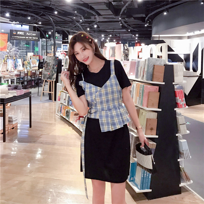 VK旗艦店 韓國風假兩件吊帶拼接T恤短袖洋裝