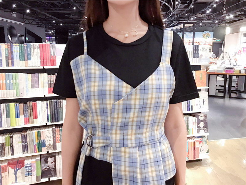 VK旗艦店 韓國風假兩件吊帶拼接T恤短袖洋裝