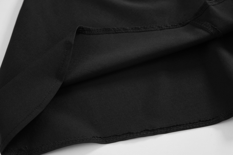 VK旗艦店 韓系不規則襯衫V領排釦黑色短裙長袖洋裝