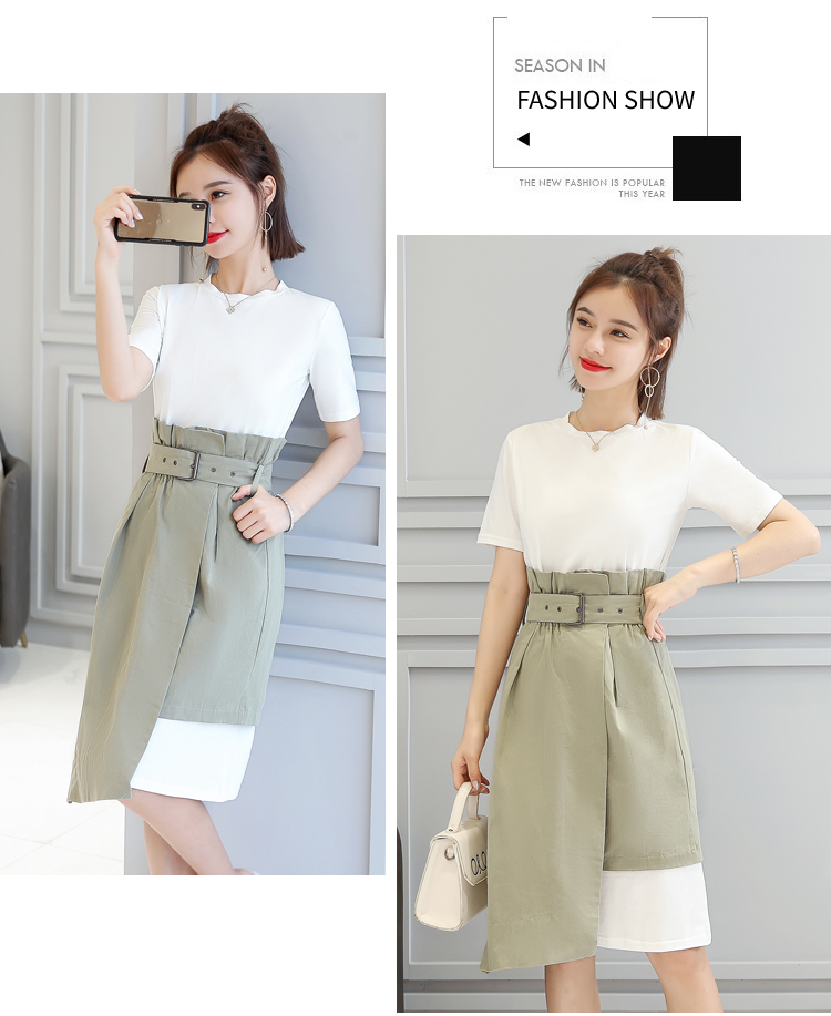 VK旗艦店 韓系長版連身簡約不規則半身裙套裝短袖裙裝