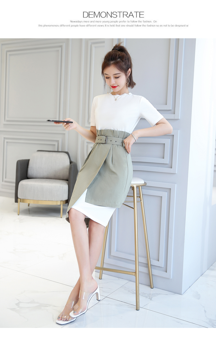 VK旗艦店 韓系長版連身簡約不規則半身裙套裝短袖裙裝
