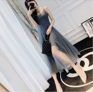 PS11689# 夏季新款气质网纱背心套装长裙泰国仙女修身两件套度假连衣裙
