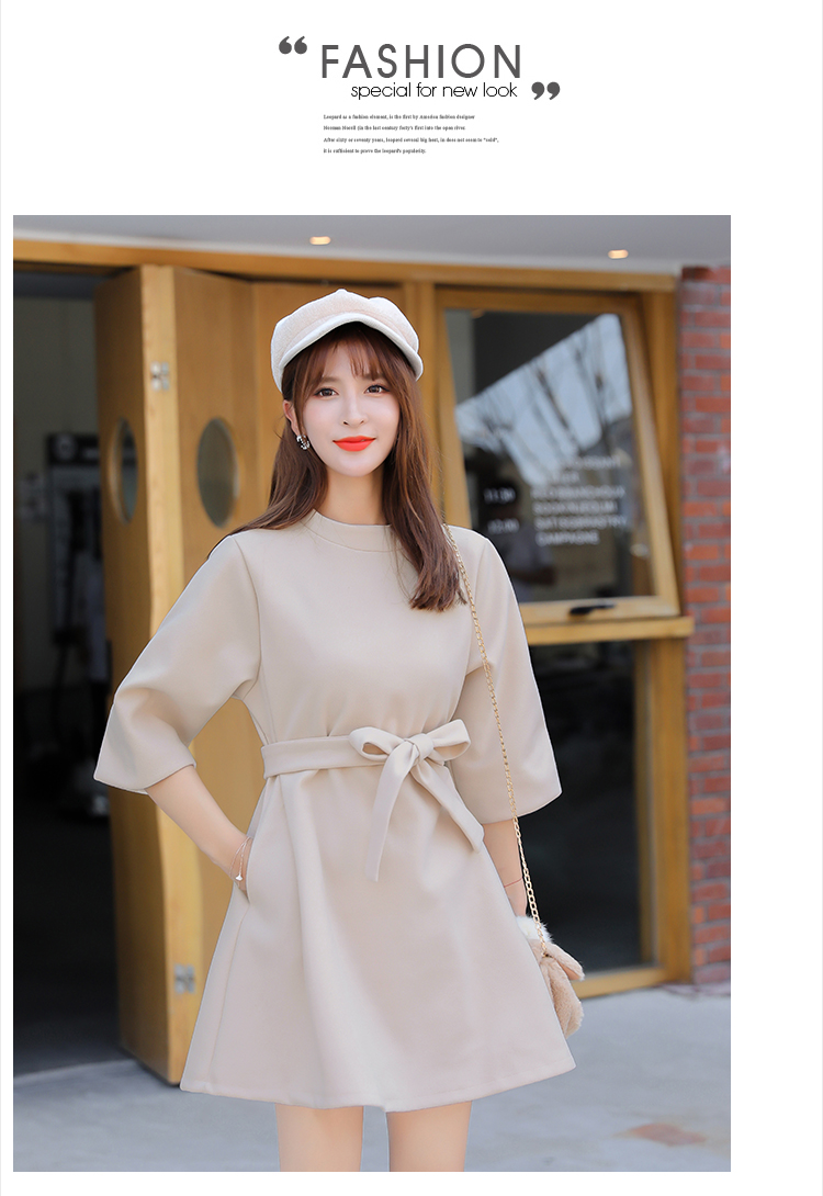 VK旗艦店 韓國風百搭修身顯瘦氣質百搭純色毛呢長袖洋裝