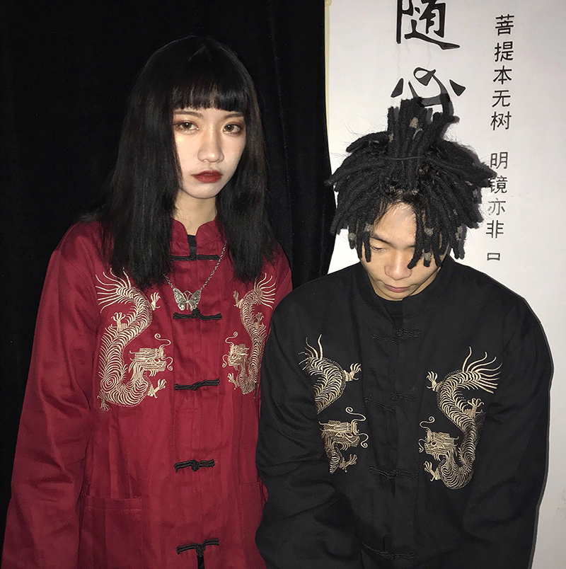 秋冬原宿暗黑系横须贺龙刺绣外套暗黑系薄款唐装衬衫实拍实价控39