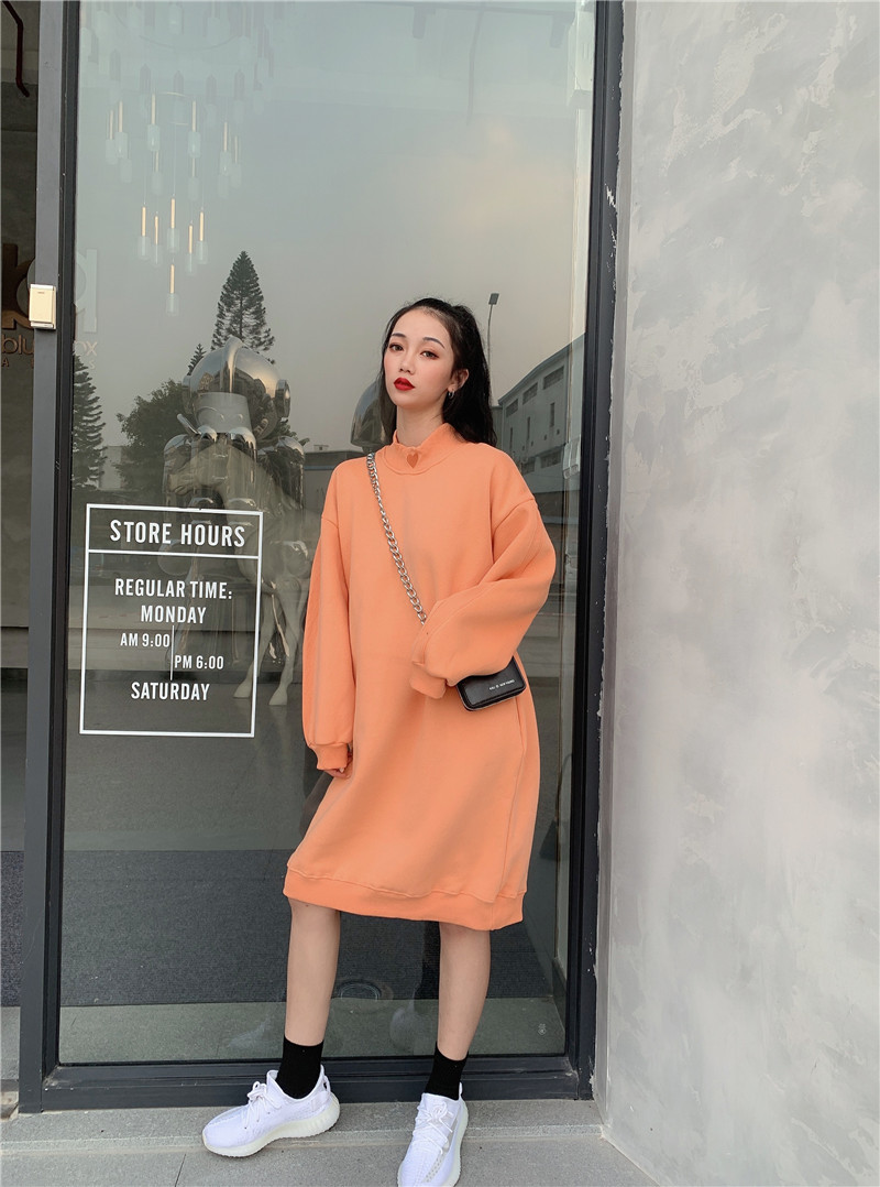 中长款慵懒风卫衣女2019秋冬新款韩版简约百搭宽松套头-junjun2171