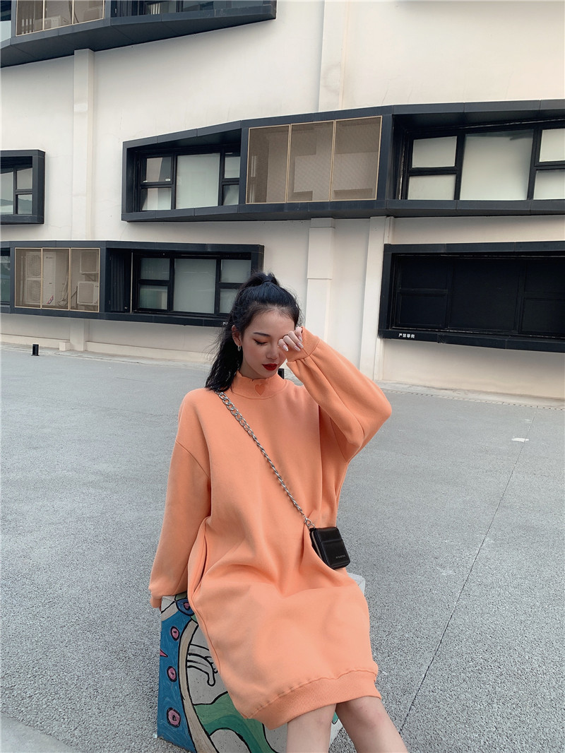 中长款慵懒风卫衣女2019秋冬新款韩版简约百搭宽松套头-junjun2171