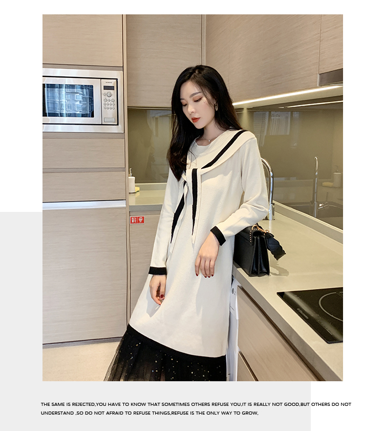 VK旗艦店 韓國風針織毛衣氣質領結長袖洋裝