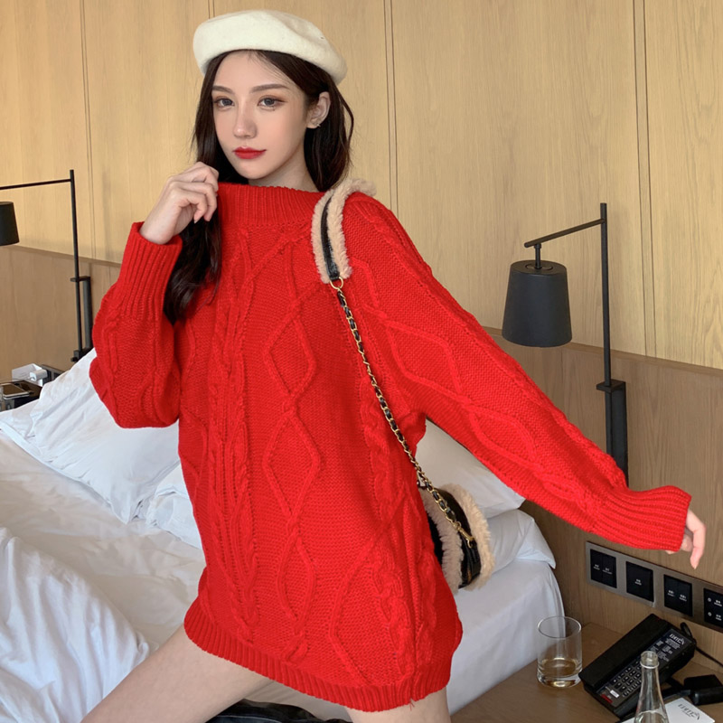 实拍现货2019秋冬潮妈韩版宽松厚中长毛衣打底裤孕妇装二件套加厚