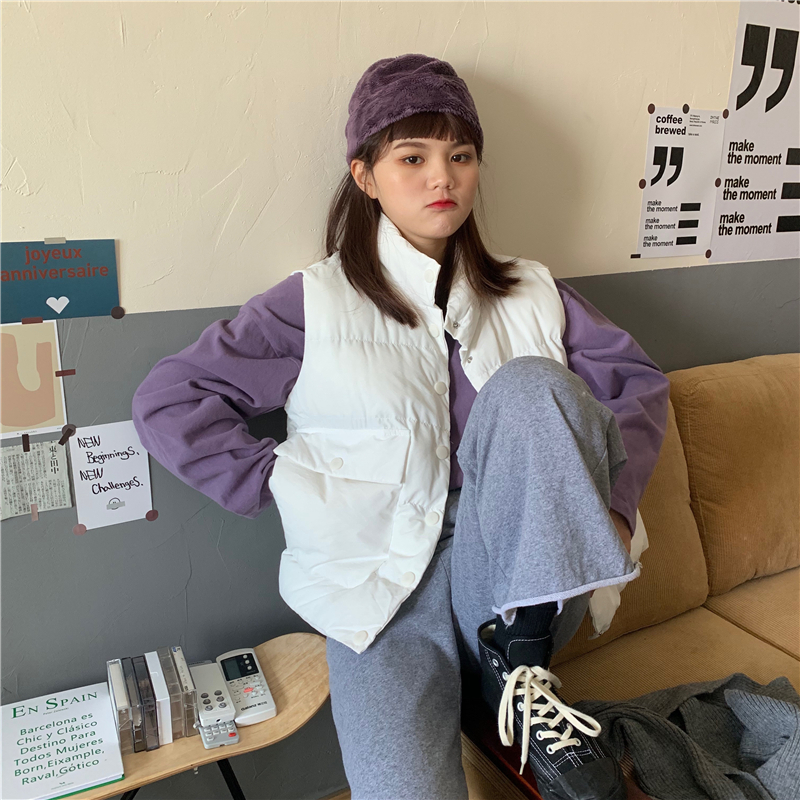 控5 实拍实价 韩版新款冬季纯色加厚马甲开衫面包服棉服女