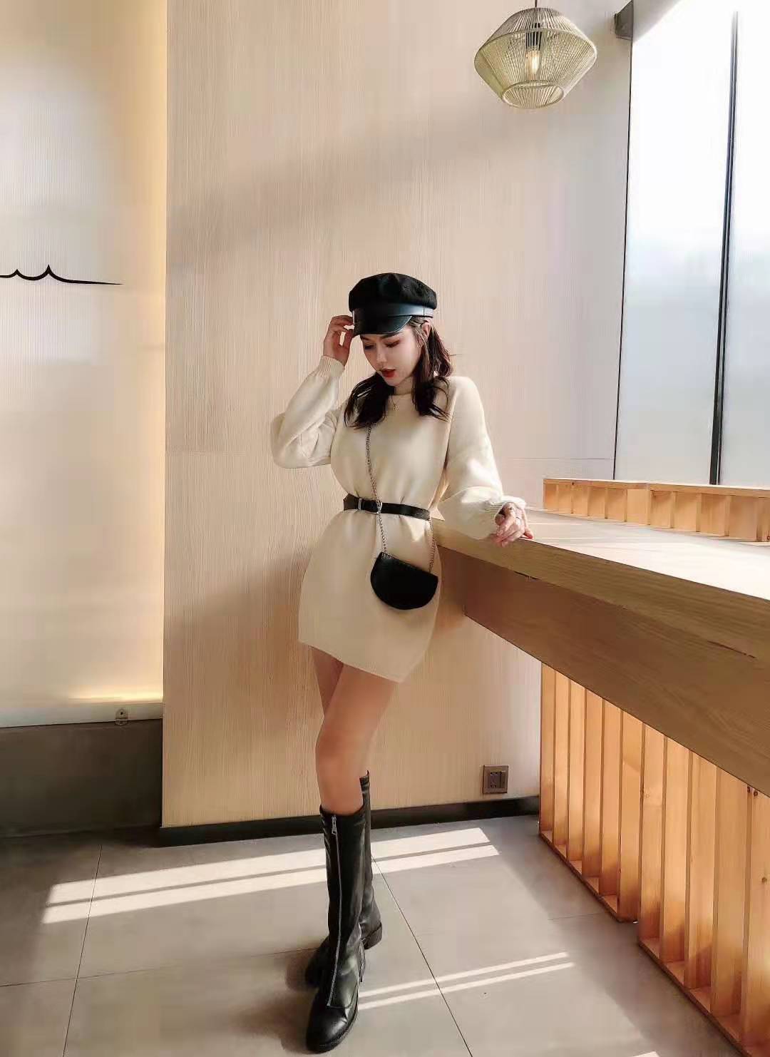 VK旗艦店 韓國風半高領寬鬆燈籠袖長袖洋裝