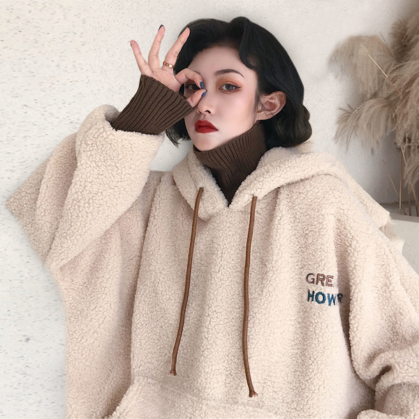 假两件卫衣2019新款女冬宽松韩版羊羔毛绒外套