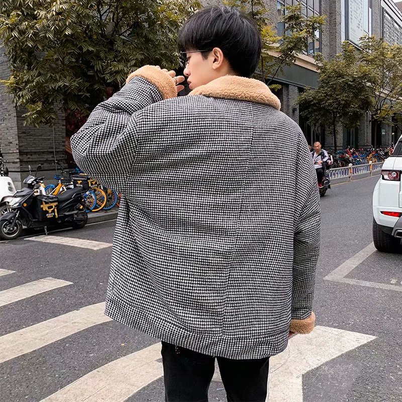 加厚加绒棉衣男韩版冬天外套潮流宽松潮牌百搭学生帅气羊羔绒棉服