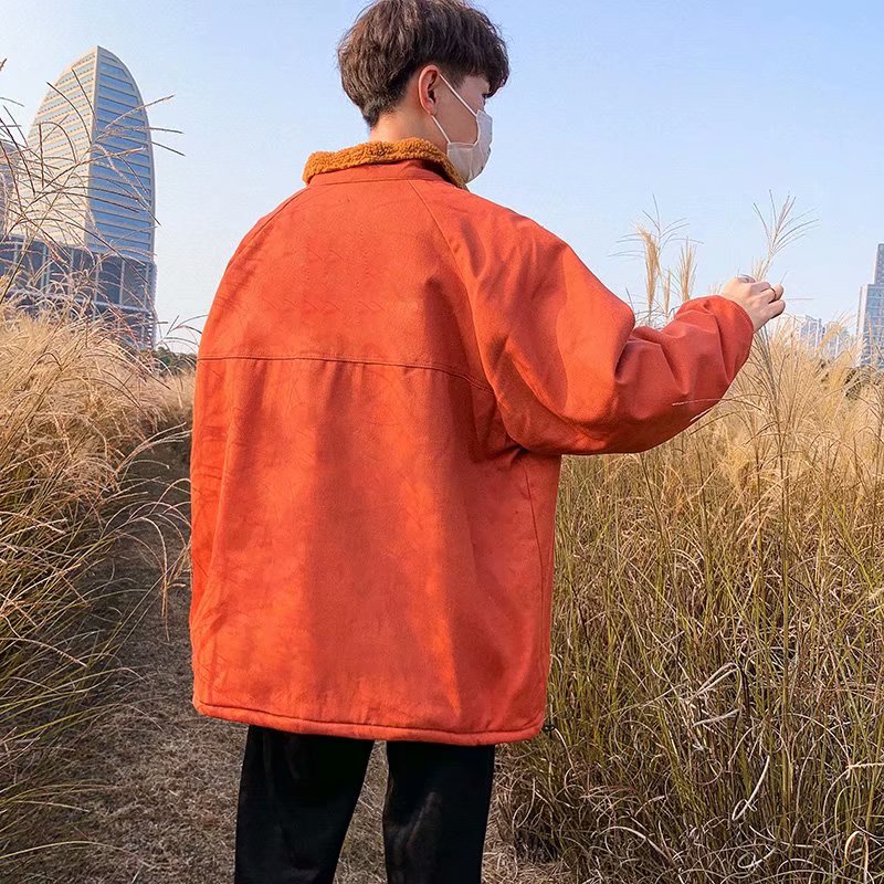 时尚冬季ins潮牌羊羔毛夹克男韩版宽松百搭翻领棉衣青年加厚外套