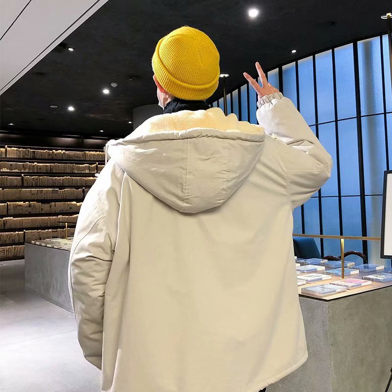 时尚工装羊羔毛外套青少年韩版棉袄冬季保暖新款男士加厚潮流棉衣