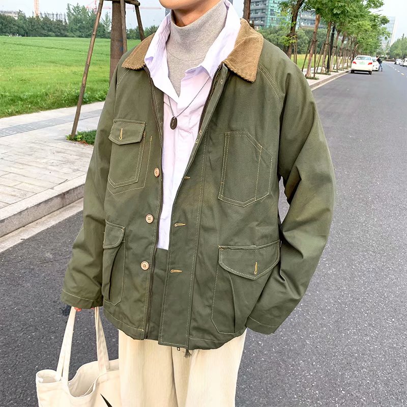 秋冬季新款男士上衣休闲时尚外套男宽松个性潮流青年学生帅气夹克