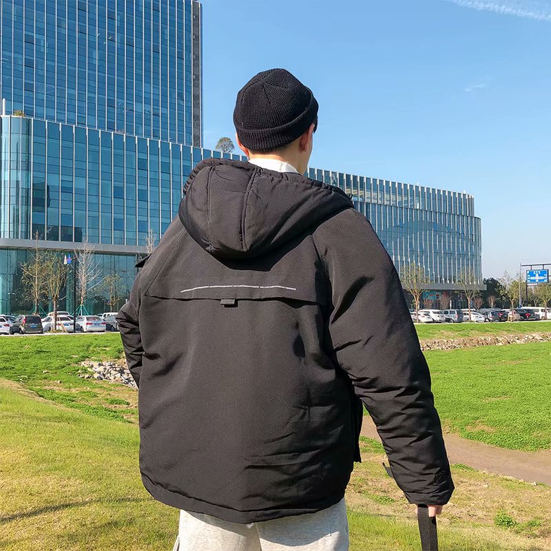 连帽棉衣男士外套冬季新款加绒加厚青年学生棉袄潮牌工装羽绒棉服