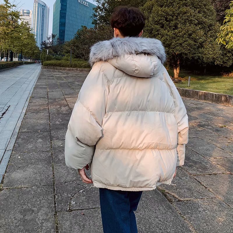 大毛领棉衣男士连帽外套秋冬季韩版潮流棉袄工装港风帅气加厚棉服