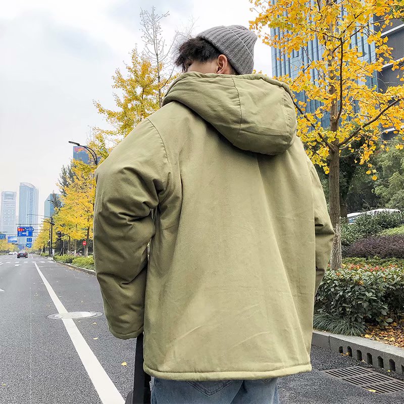 冬季羊羔毛棉衣外套男加绒连帽棉服休闲潮流加厚百搭工装上衣棉服