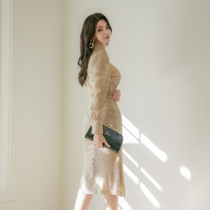 PS14074# 春装新款衬衣领蕾丝拼接上衣+高腰半身裙 套装