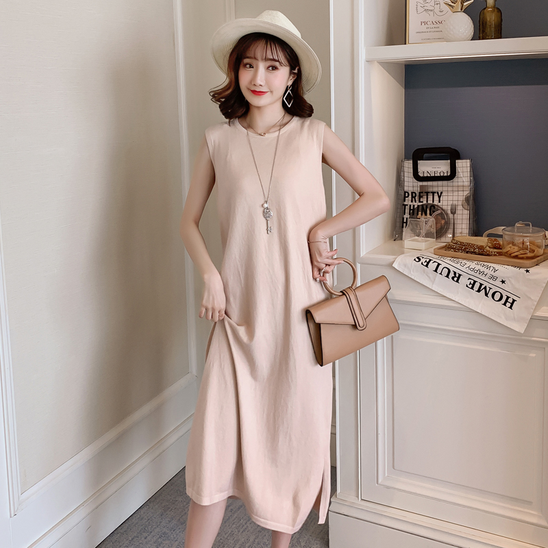 实拍现货2020春款潮妈纯色无袖连衣裙宽松文艺范百搭背心打底裙