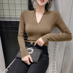 MY3673#高品质 纯棉v领修身显瘦打底衫 长袖T恤女 2020秋季新款