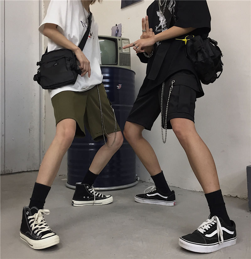现货属性男控价49配链条韩国复古潮流工装短裤男女休闲宽松五分裤