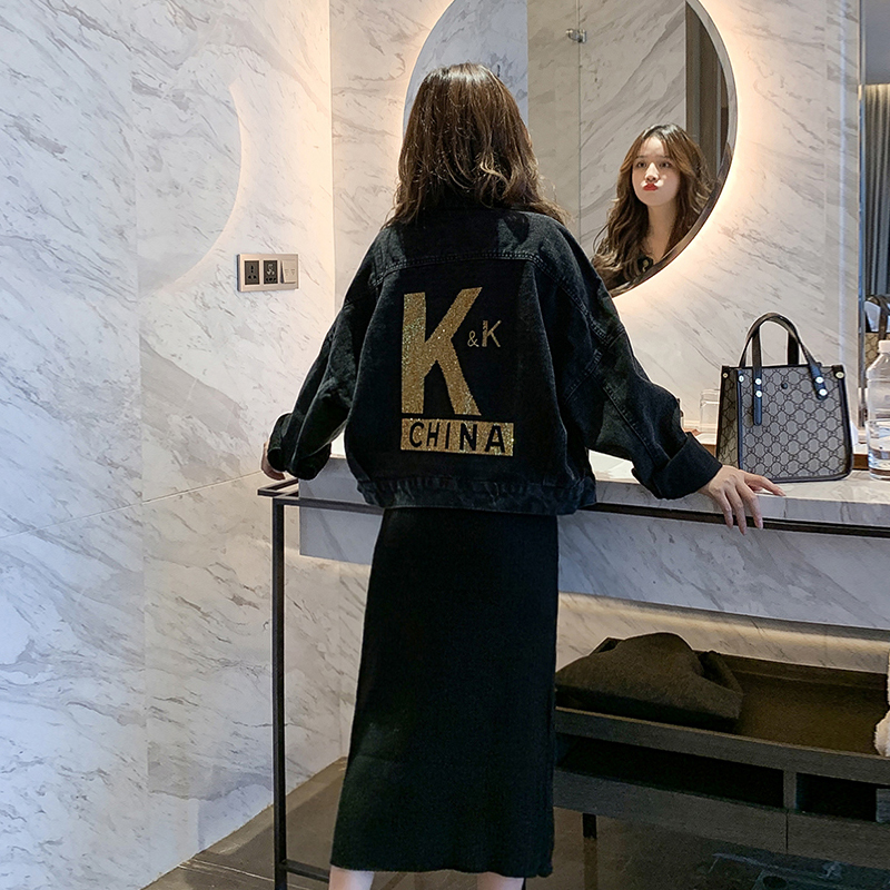 大量现货牛仔外套女韩版百搭外套春秋新款亮片宽松大码牛仔衣短款