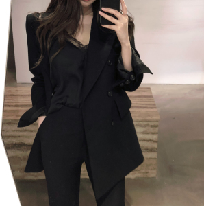 PS66116# 韩版经典款黑色收腰小西装女双排扣西服显瘦外套 服装批发女装服饰货源