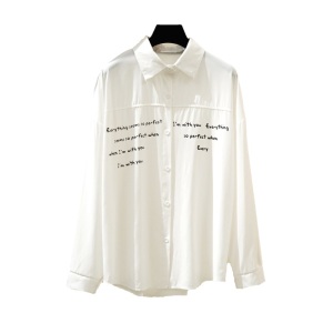 RM7938#衬衫女学生小清新设计感上衣2021春秋版宽松印花字母长袖衬衣