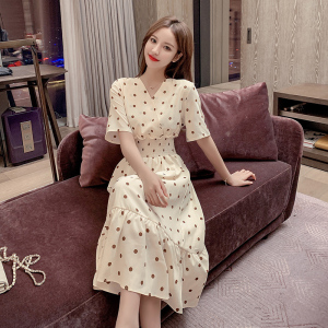 RM15225#连衣裙夏2023新款法式波点雪纺中长裙气质v领显瘦韩版裙子