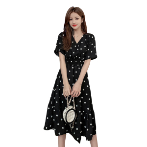 RM15225#连衣裙夏2023新款法式波点雪纺中长裙气质v领显瘦韩版裙子