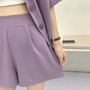 PS40703# chic超A复古葡萄紫敲显白气质短袖西装外套+短裤套装 服装批发女装直播货源