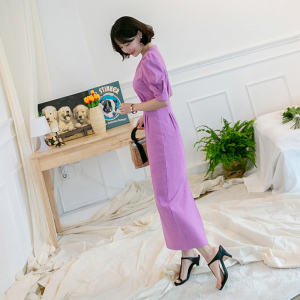 RM4622#夏季新款法国小众连衣裙韩版时尚气质V领短袖连衣裙