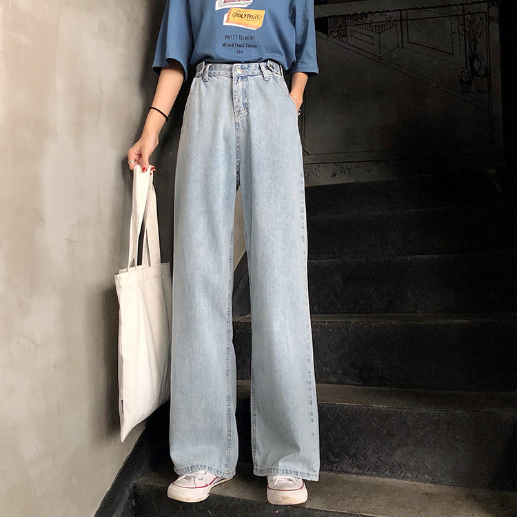 夏季韩版ins复古高腰阔腿裤牛仔裤女宽松百搭显瘦直筒拖地长裤潮