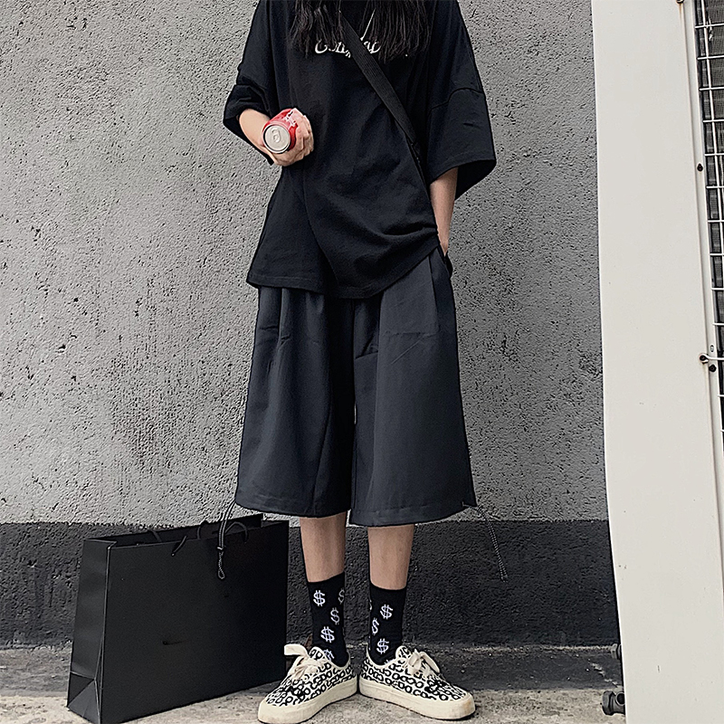 韩国INS夏季日系复古百搭纯色休闲五分阔腿裤女西裤实拍实价控26