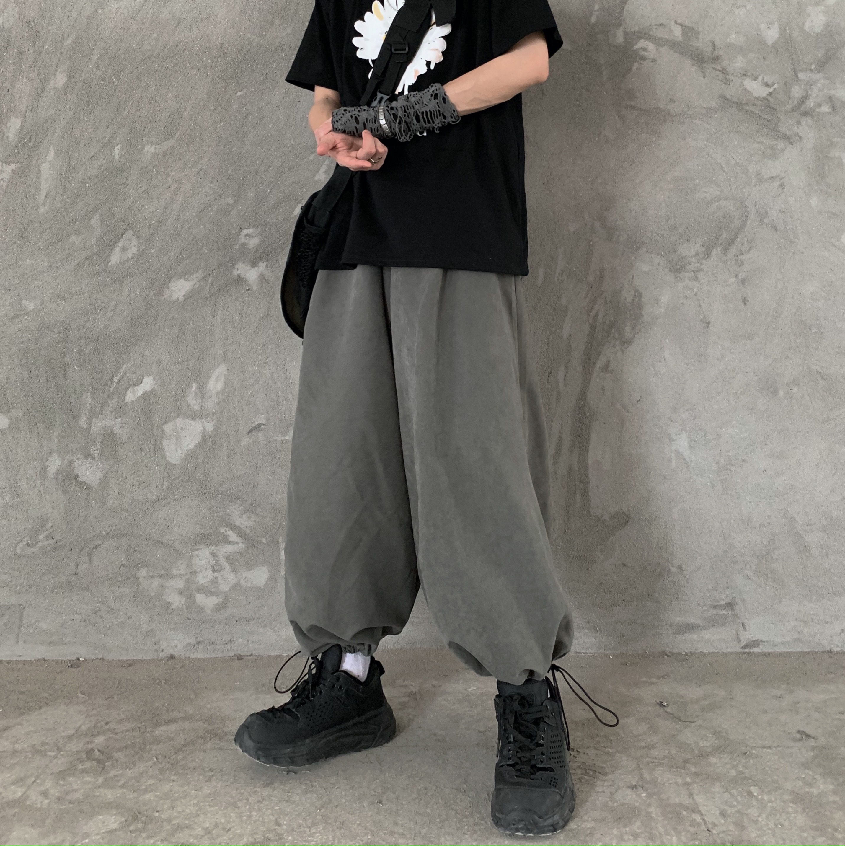 控价+5高街风超宽松阔腿可调节束脚裤美式oversize男女宽松直筒裤