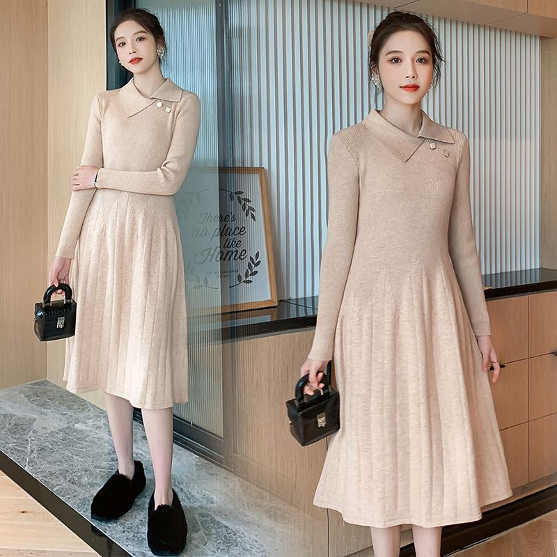 实拍1968#孕妇装秋冬毛衣修身针织连衣裙潮妈气质显瘦过膝打底衫